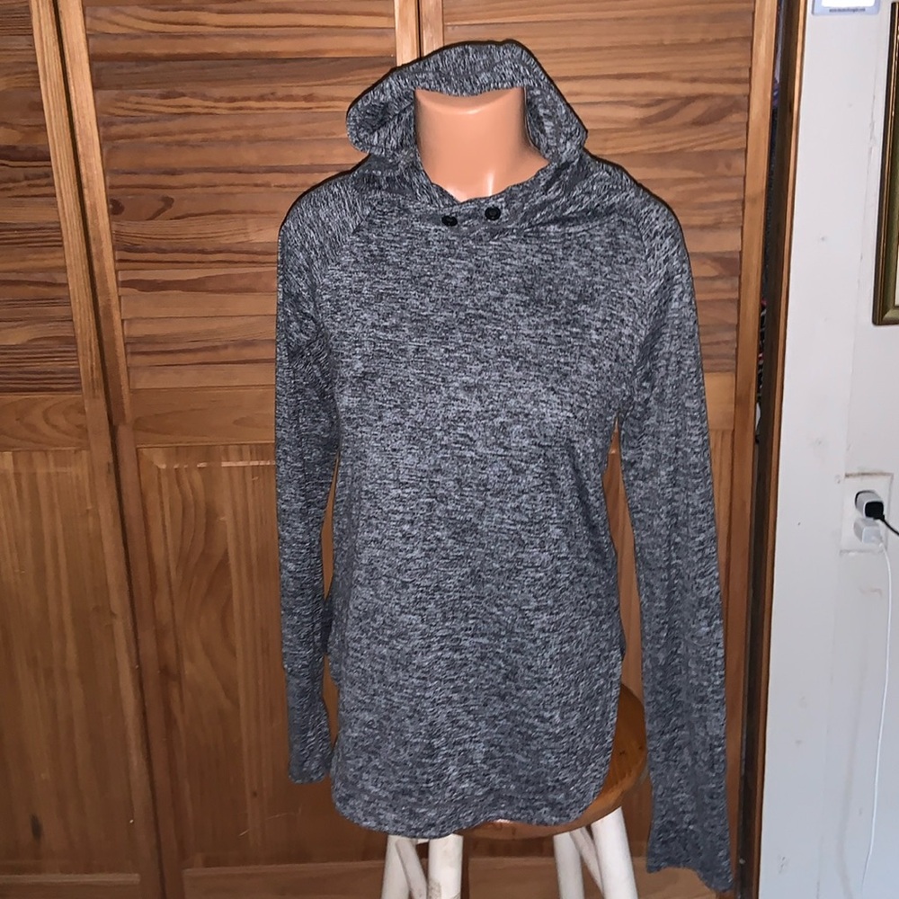 ATHLETA pull over top size XS gray snorkel hood running yoga after sports